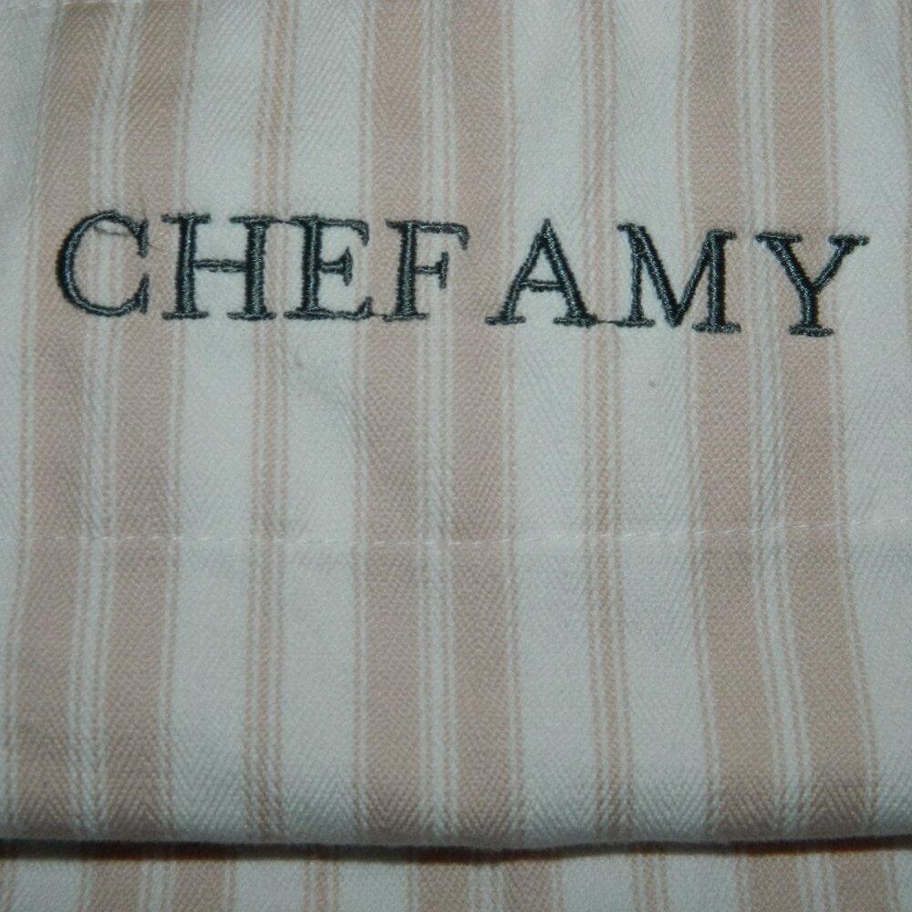 Williams Sonoma Classic Stripe Adult Apron Dusty Rose Mono “CHEF AMY" (I-3)